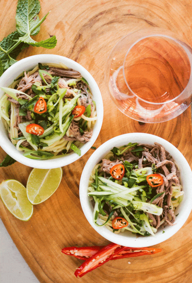 2 bowls of Lemongrass Beef Brisket Noodle Salad Bowl