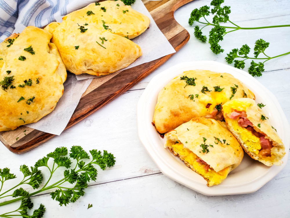 delicious and easy to make breakfast calzones served on white platter
