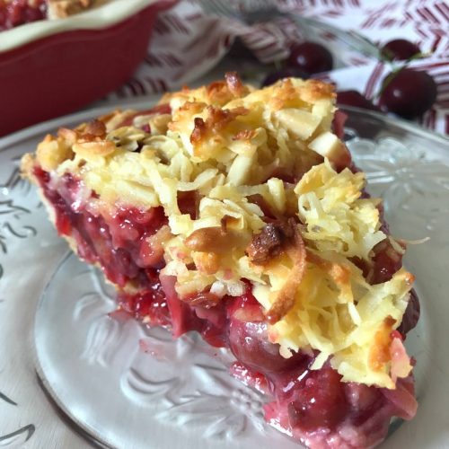 slice of Family Favorite Macaroon Cherry Pie