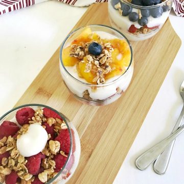 Fresh Fruit Yogurt Parfaits on serving platter