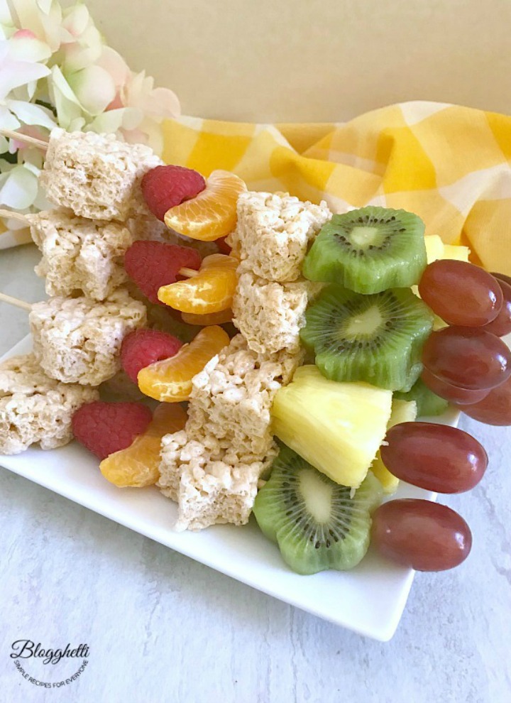 Fresh Fruit and Rice Krispies Treat Kabobs
