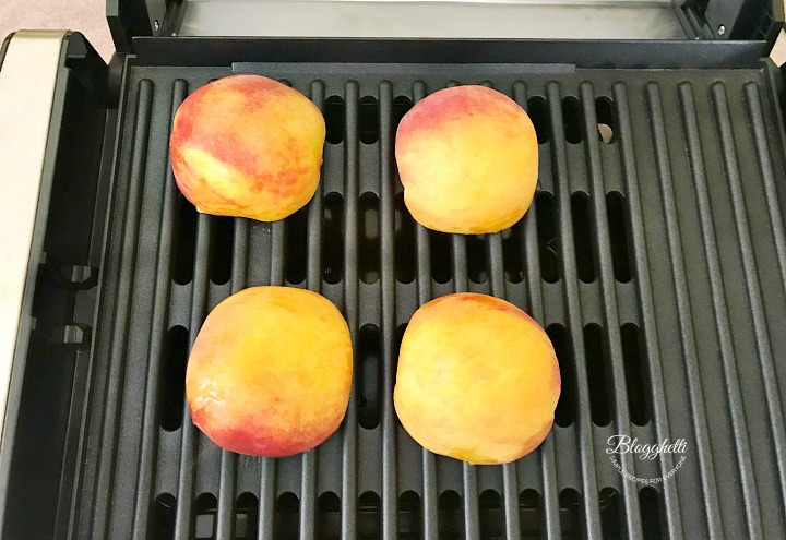 Grilling peaches on indoor grill