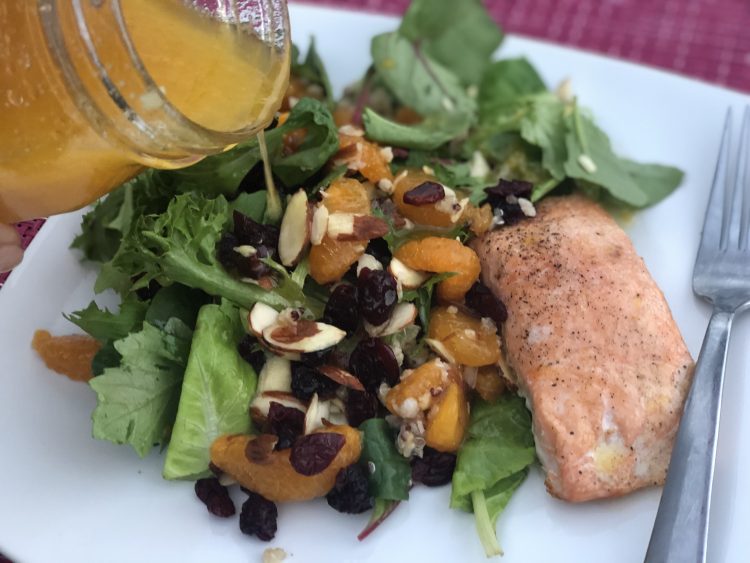 Mandarin Orange Honey Dressing with salad and salmon