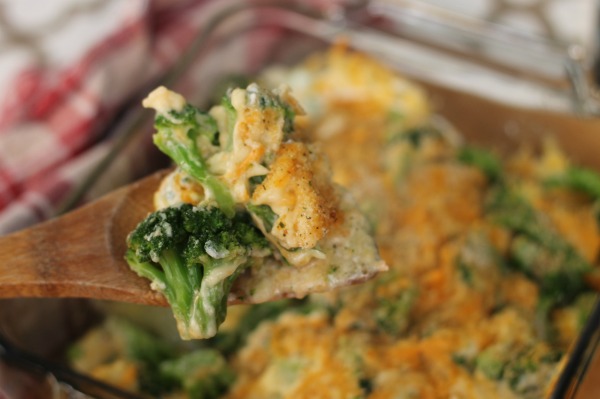 forkful of cheesy broccoli bake