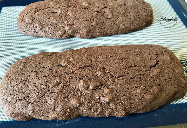 Cappuccino Biscotti with Pecans baked and cooling