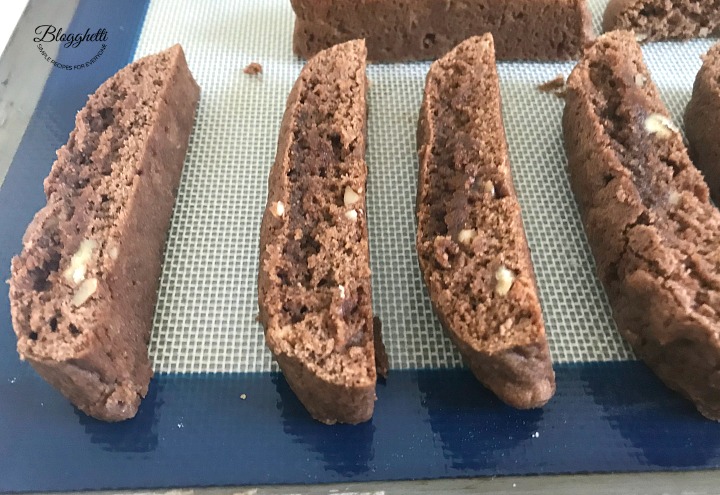 Cappuccino Biscotti with Pecans sliced and ready for 2nd bake