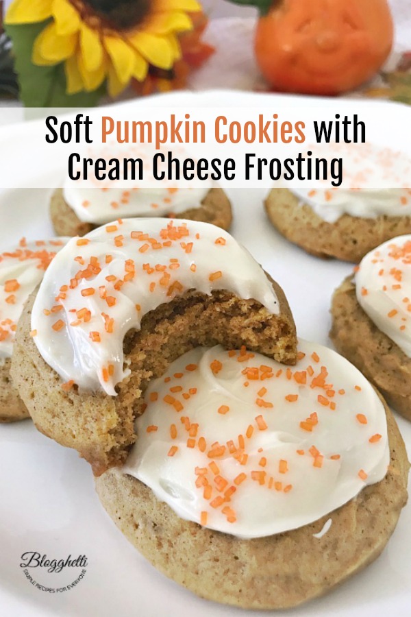 Soft Pumpkin Cookies with Cream Cheese Frosting -- pin