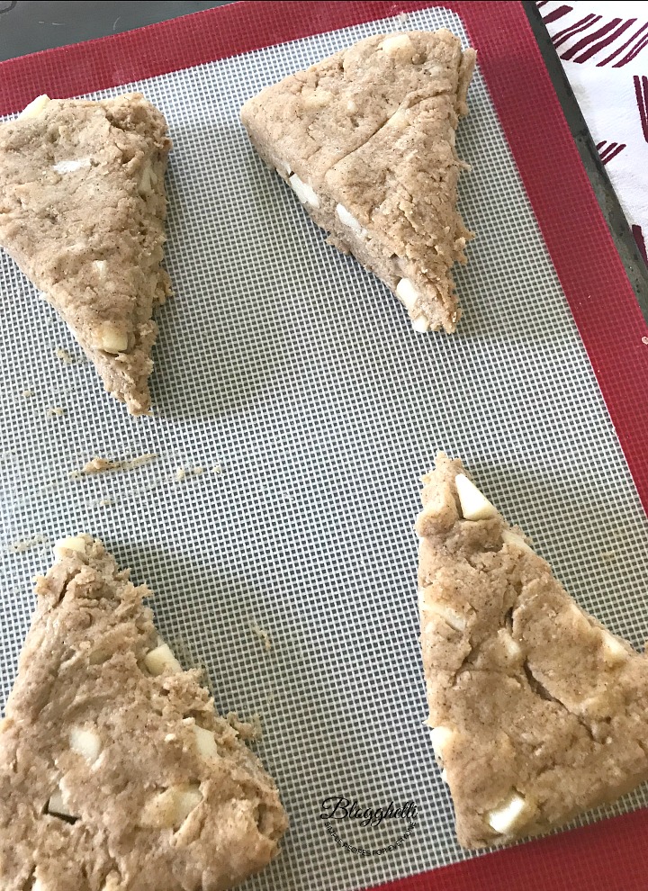 caramel apple scones on baking sheet ready to bake