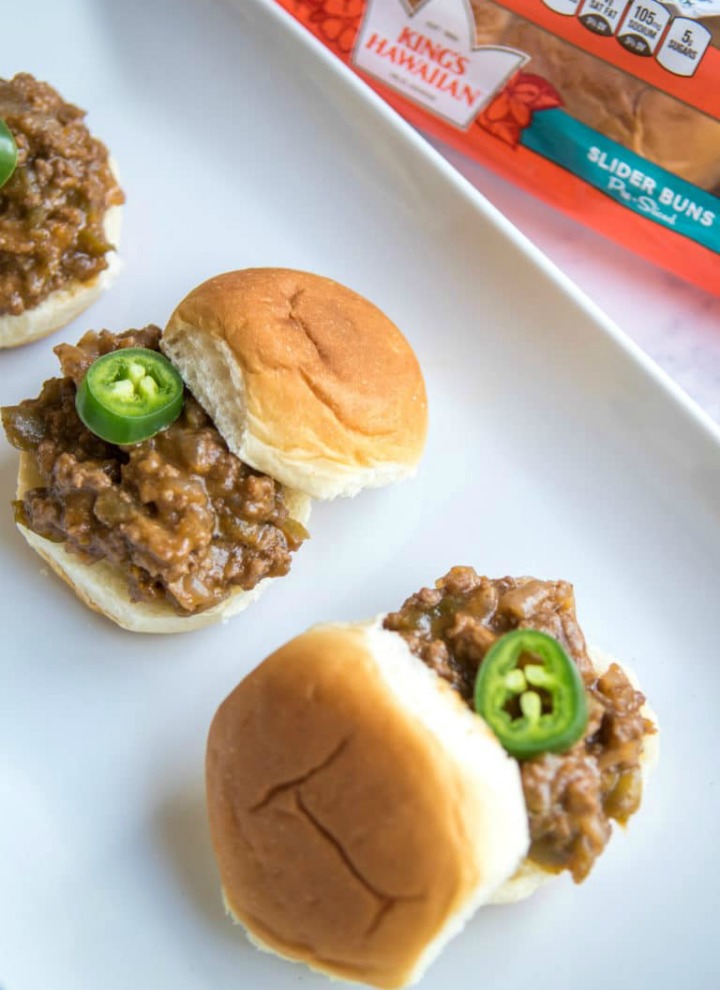platter with spicy sloppy joes on slider buns