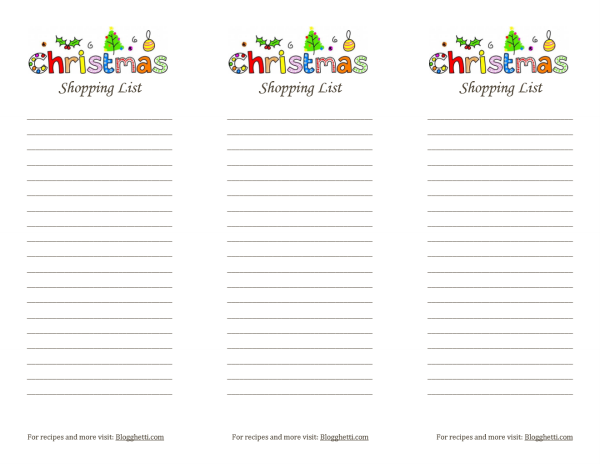 printable Christmas Shopping list