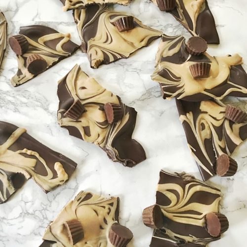 Easy Peanut Butter Chocolate Swirl Bark broken into pieces