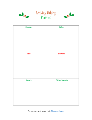 Holiday Baking Planner