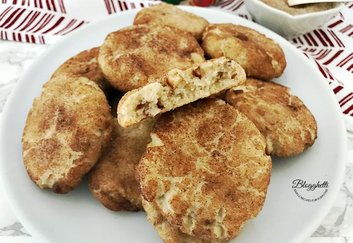 cinnamon pecan snickerdoodle cookies on white plate