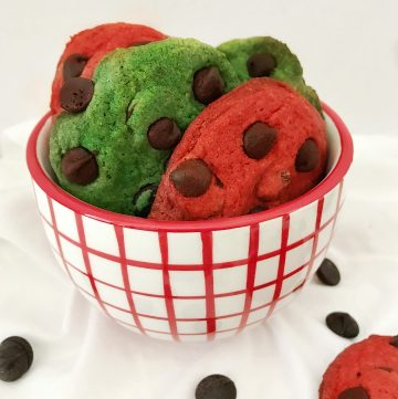 close up of Chocolate Chip Christmas Cookies in small bowl