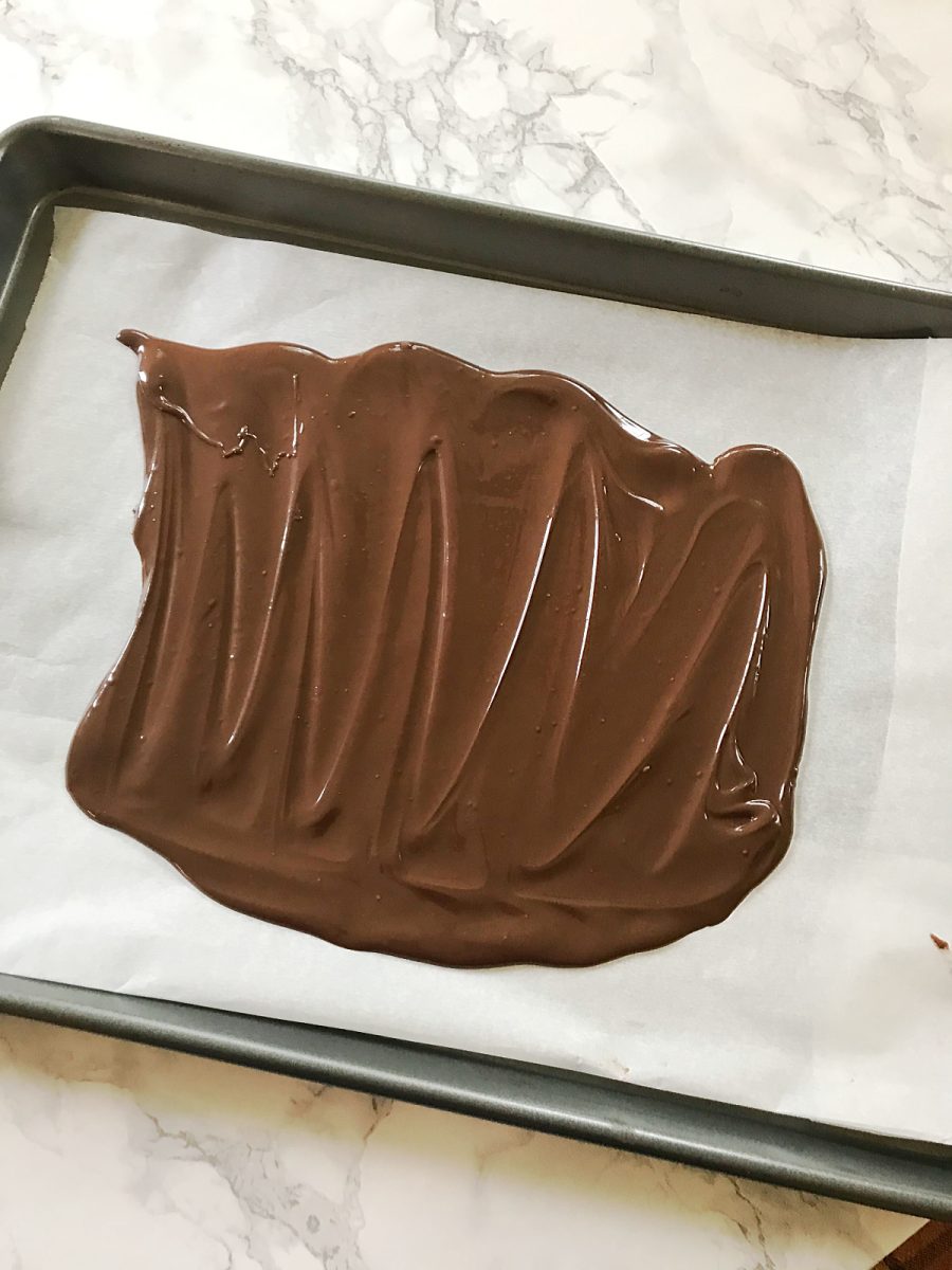 melted chocolate spread on tray