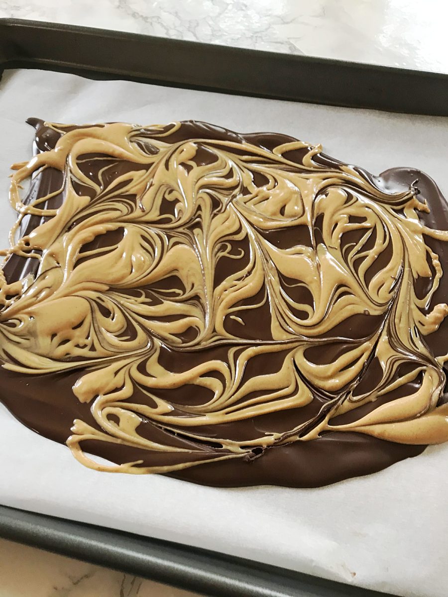 swirl melted peanut butter into the melted chocolate