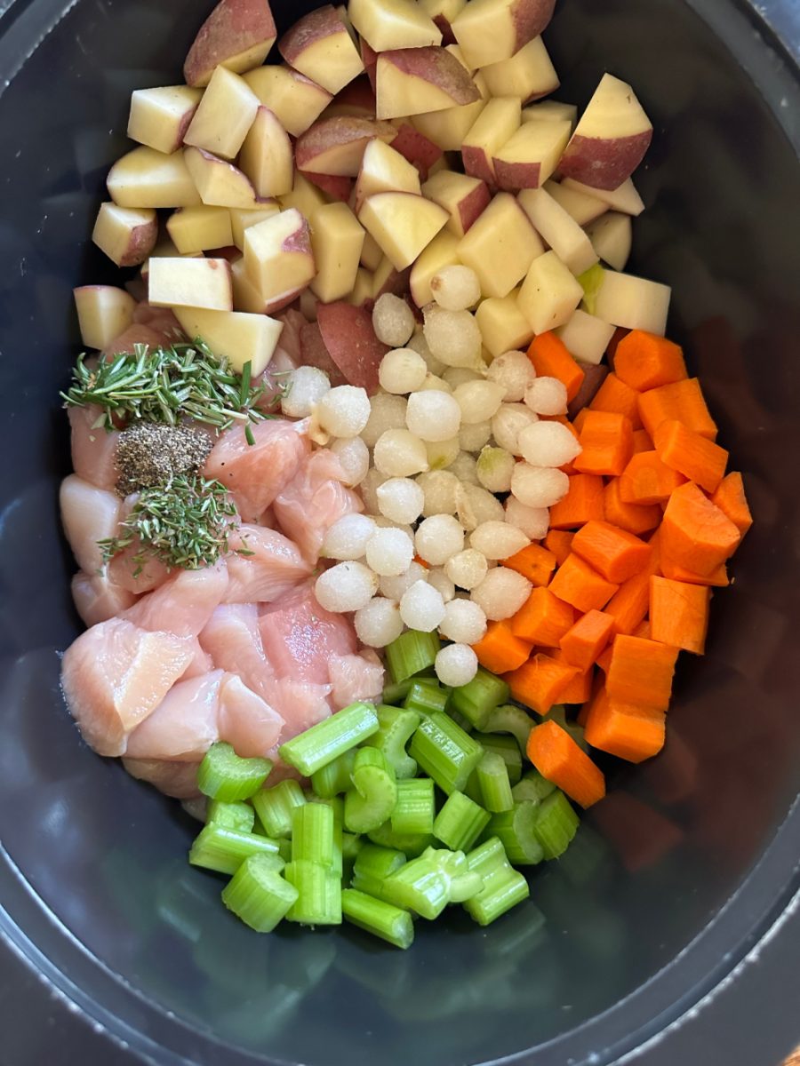 Ingredients for soup in slow cooker