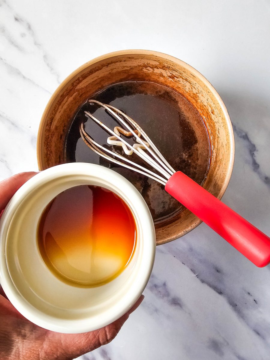 whisk in vanilla to the syrup