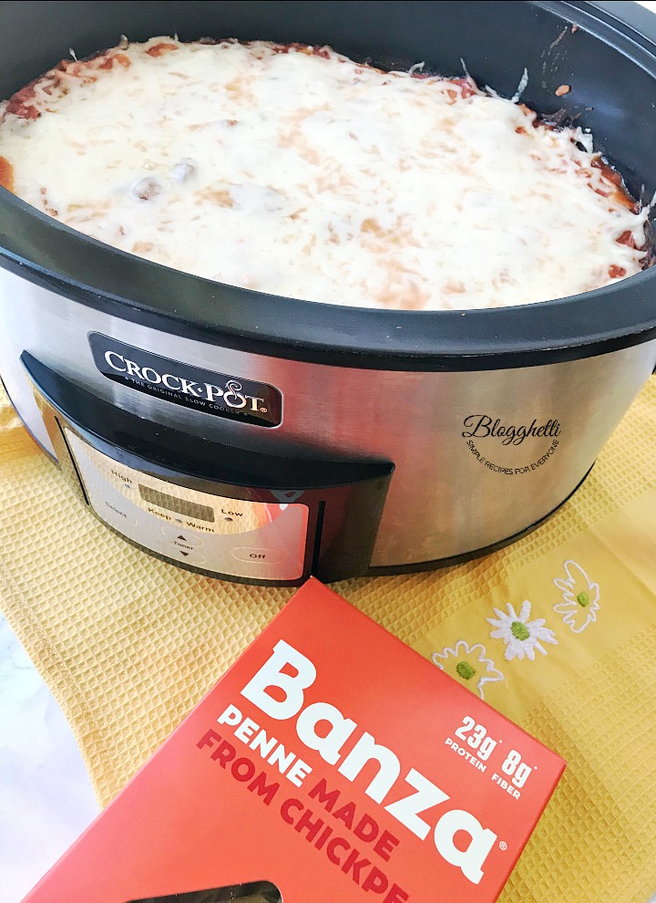 Slow Cooker Baked Ziti with Chickpea pasta from Banza