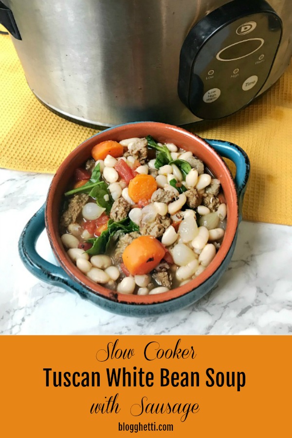 Slow Cooker Tuscan White Bean Soup with Sausage - pin