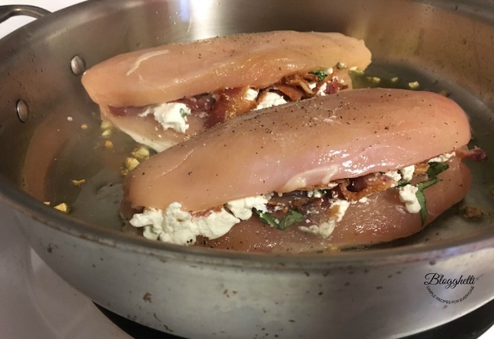 browning the stuffed chicken breasts