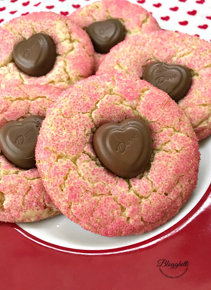 red plate filled with Valentine's Day Crinkle Cookies