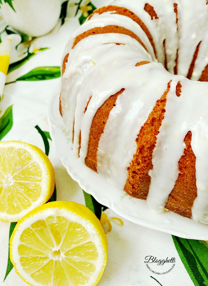 Close up of lemon bundt cake