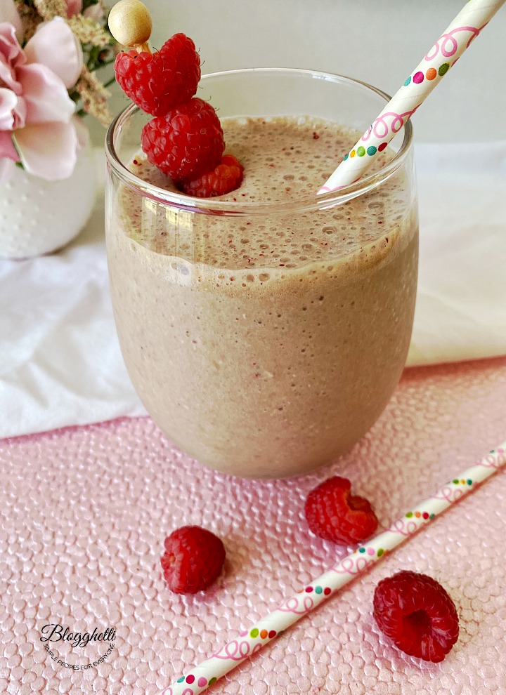 Raspberry Almond Coffee Smoothie close up