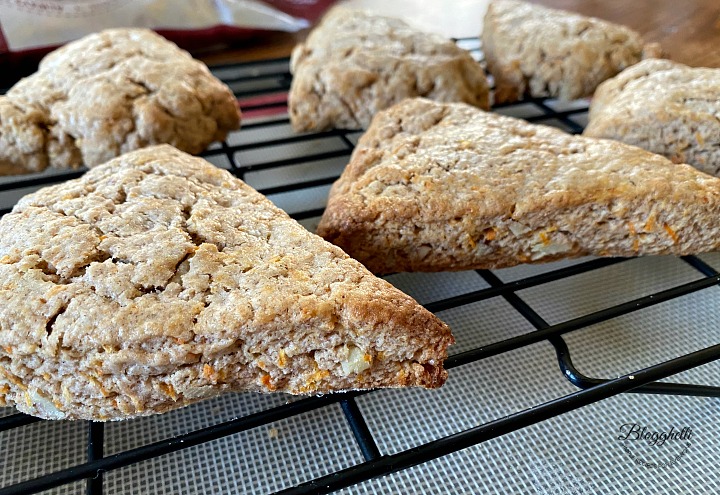 baked carrot cake scones cooling