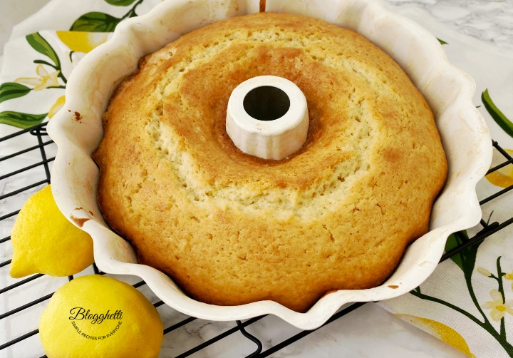 lemon bundt cake hot from oven