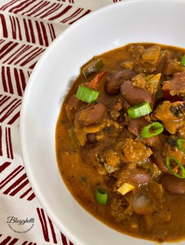 bowl of beefy peanut butter chili