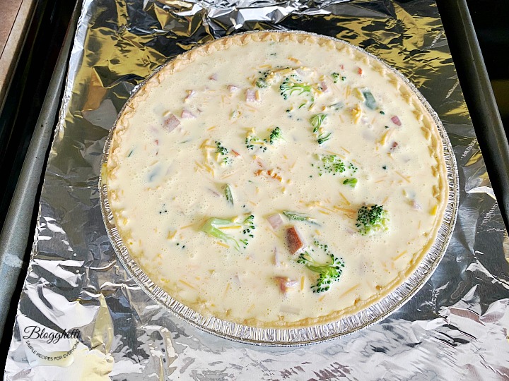 broccoli and ham quiche ready to bake