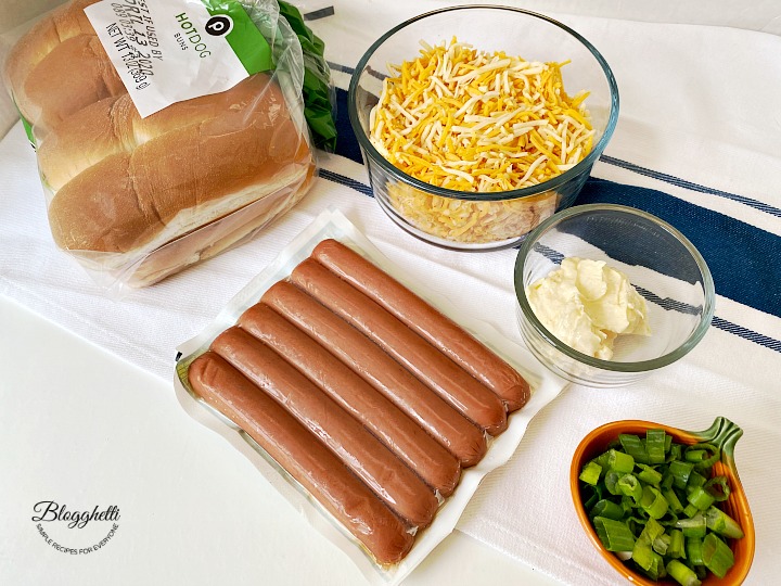 ingredients for grilled cheese hot dogs