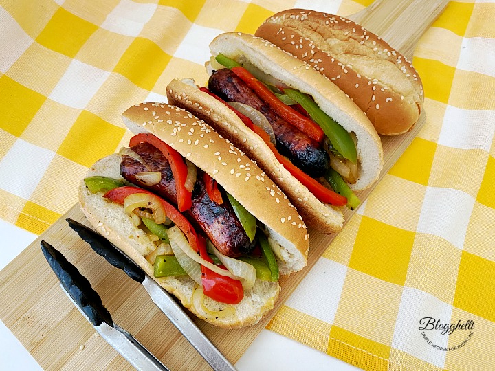 Grilled Italian Sausages with Peppers and Onion Sandwiches