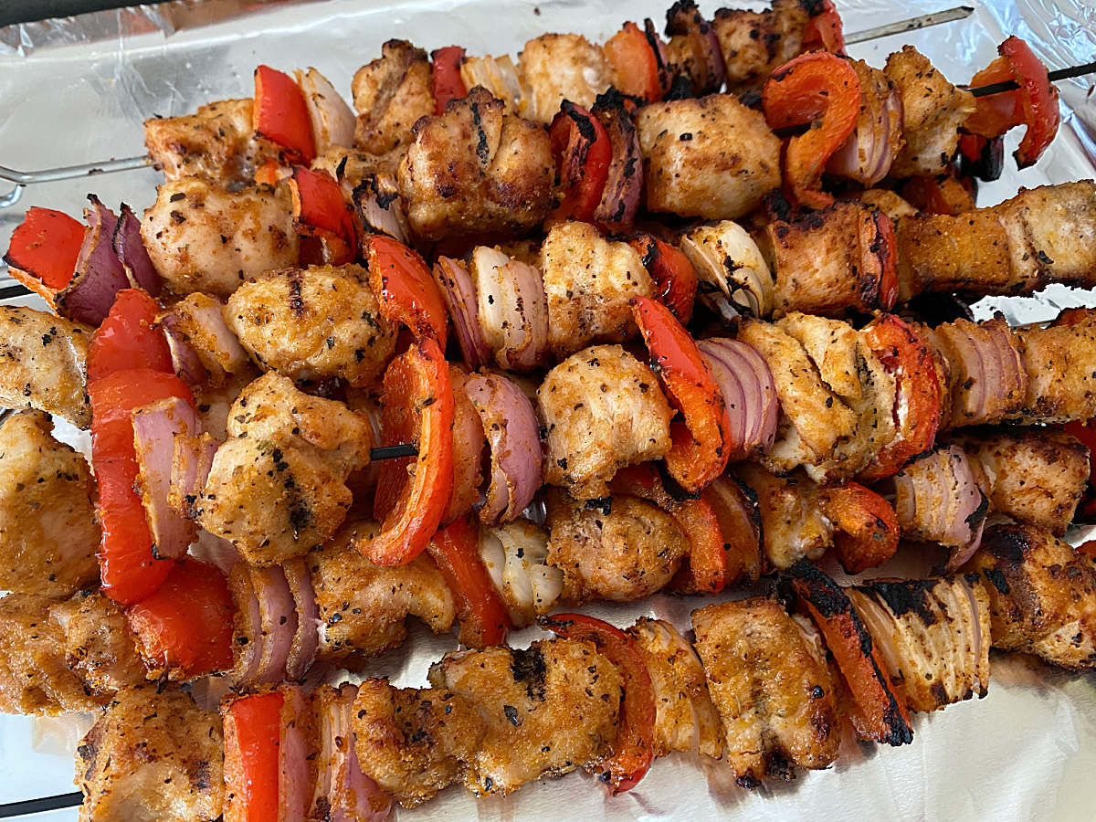 grilled skewers with meat and veggies