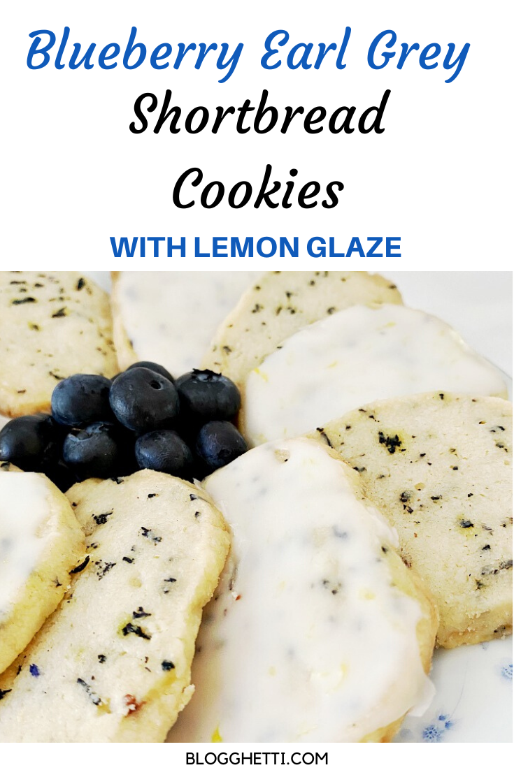 Blueberry Earl Grey Shortbread Cookies with Lemon Glaze