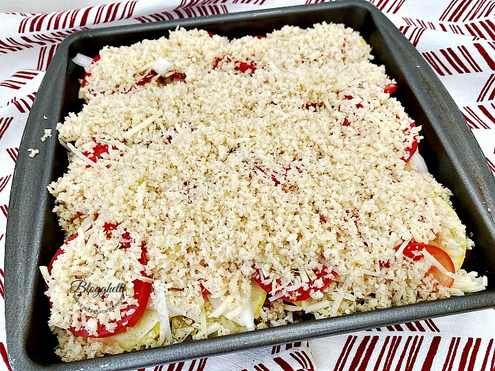 buttered Panko bread crumbs on top of casserole