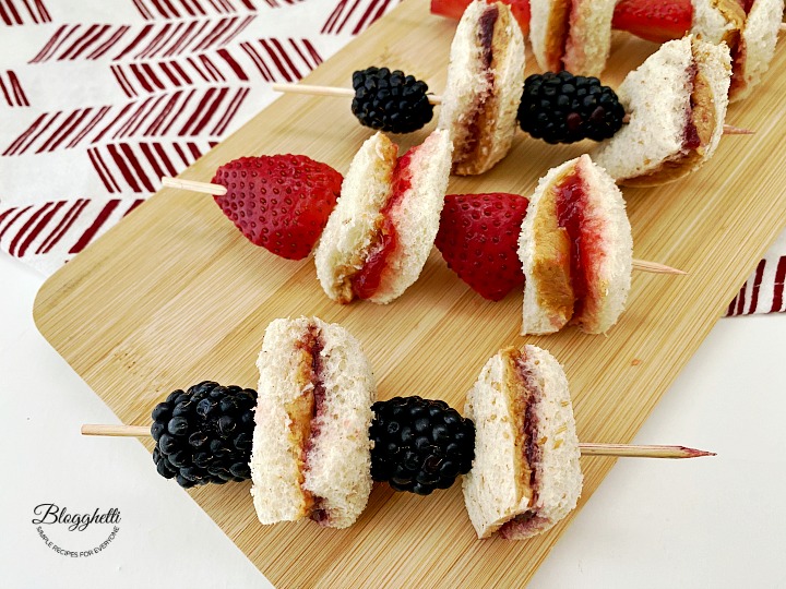 Peanut Butter and Jelly Sandwich Kabobs closeup