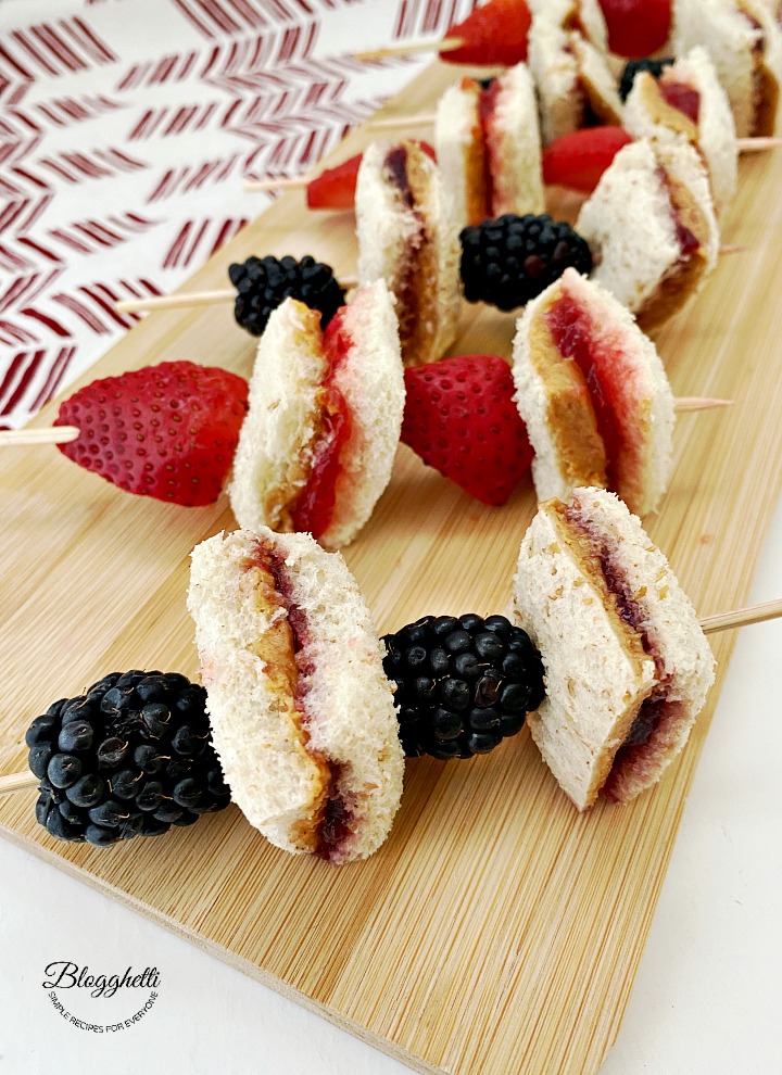 Peanut Butter and Jelly sandwich skewers