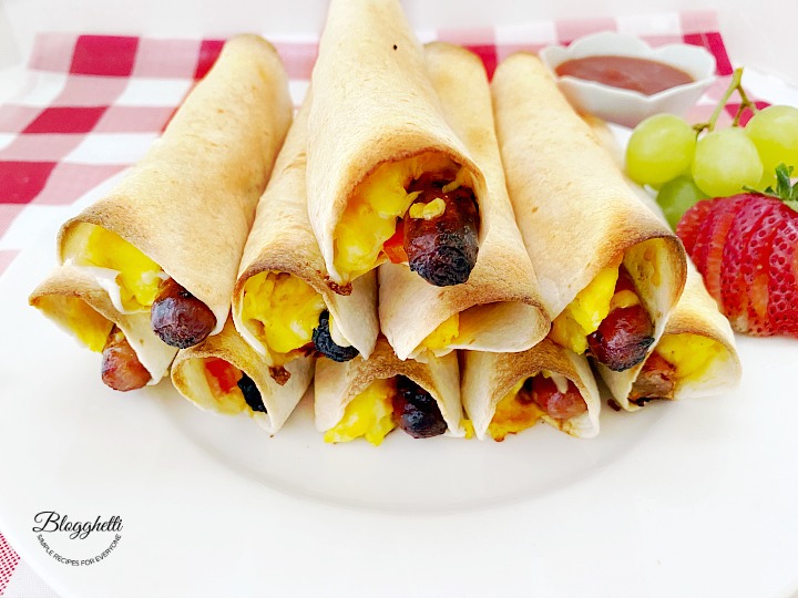 scrambled egg and sausage breakfast taquitos