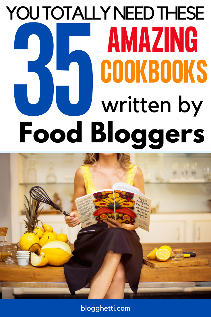 35 foodblogger cookbooks with text overlay