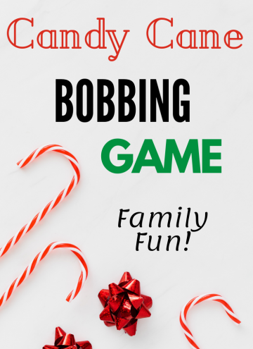 Candy cane bobbing game with text overlay