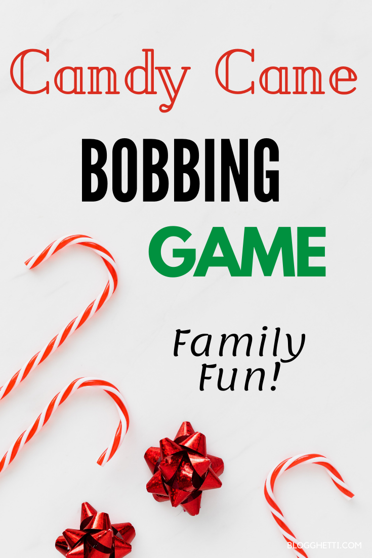 Candy cane bobbing game with text overlay