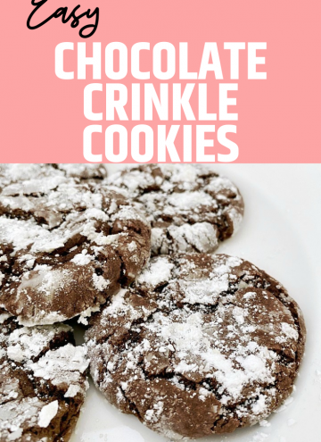 Chocolate crinkle cake mix cookies with text overlay