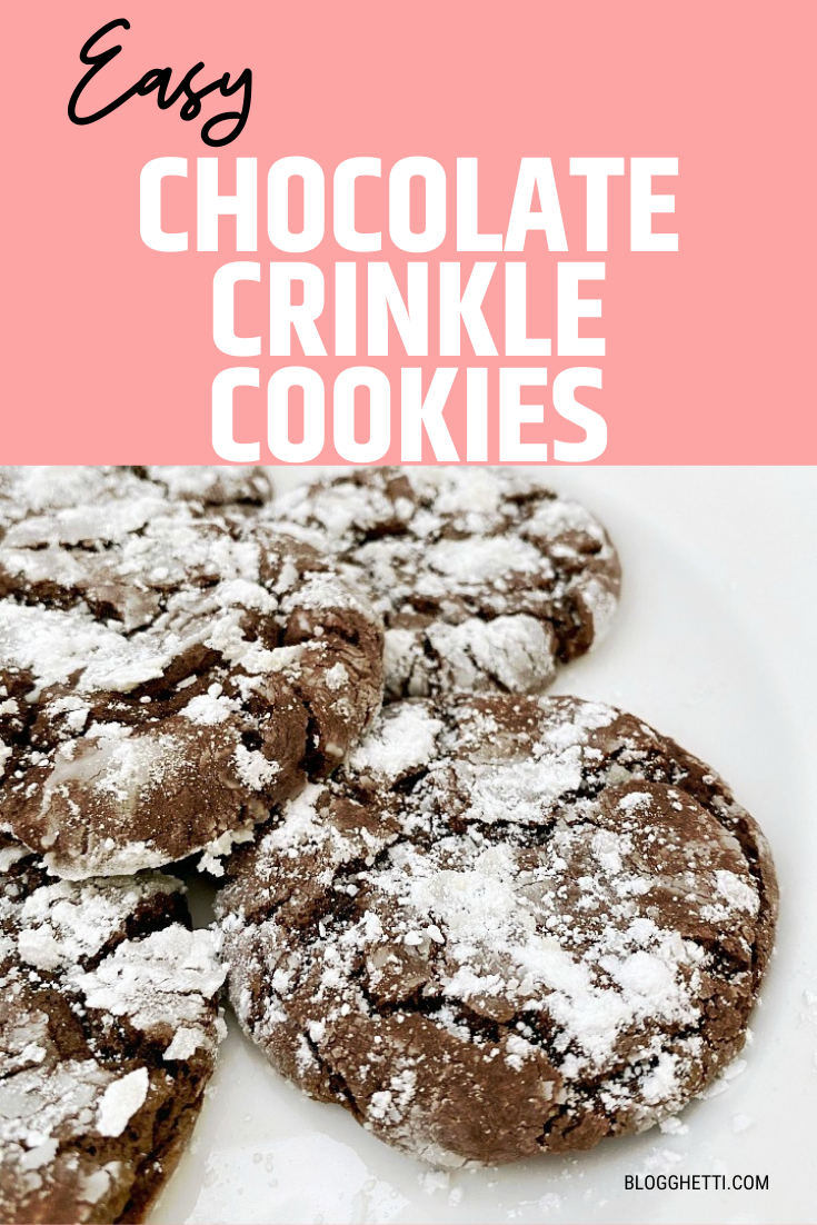 Chocolate crinkle cake mix cookies with text overlay