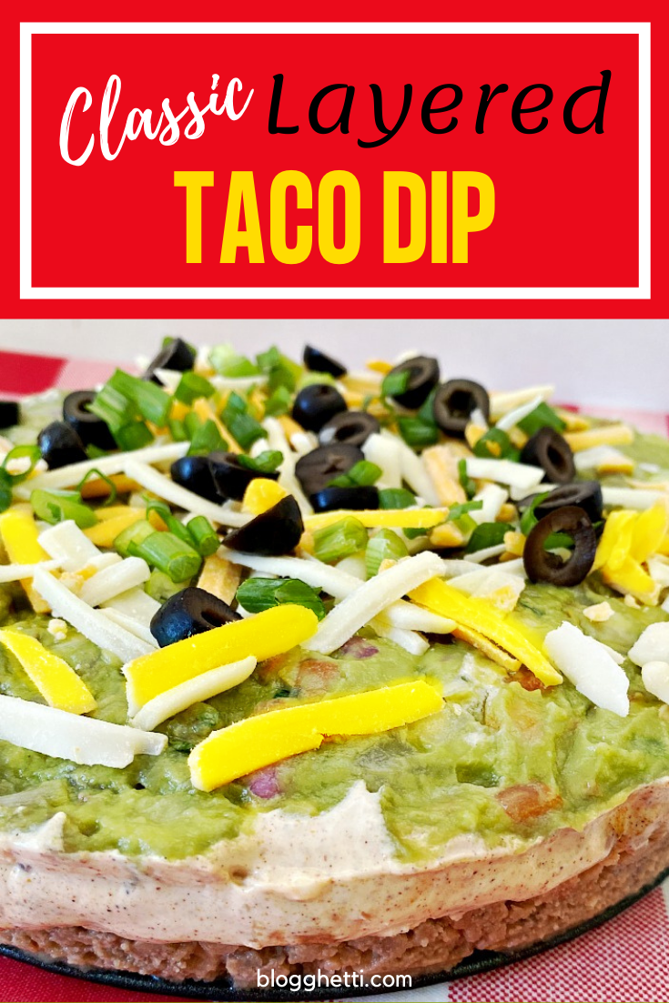 Classic Layered Taco Dip with text overlay