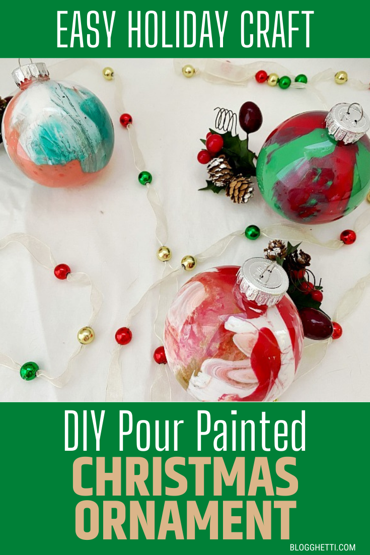 DIY Pour Painted Christmas Ornament with text overlay