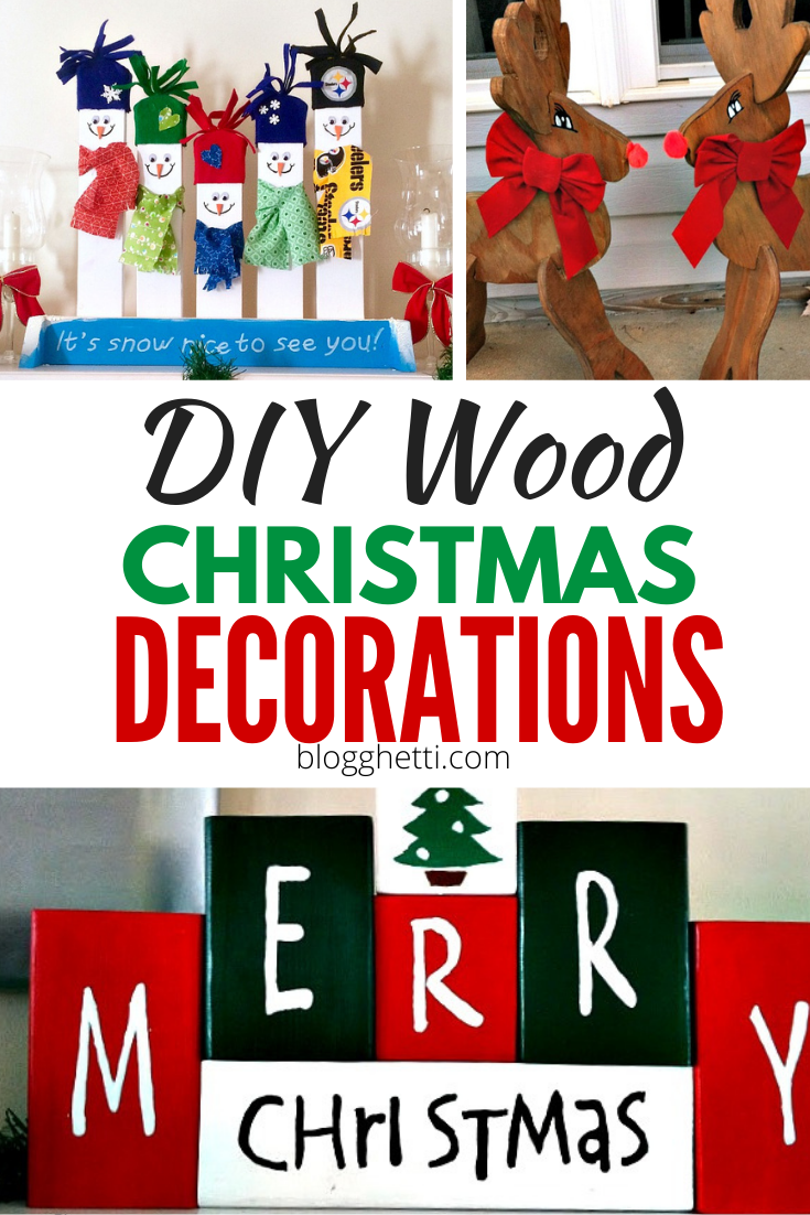 DIY Wood Christmas Decorations with text overlay