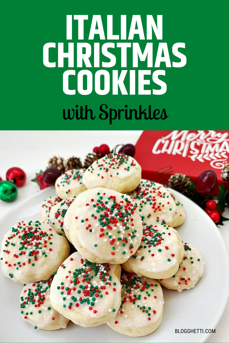 Italian Christmas cookies with sprinkles and text overlay