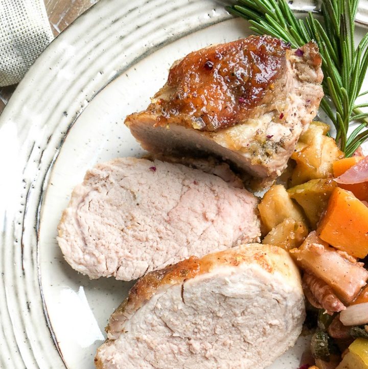 Easy One Skillet Pork Tenderloin with Rosemary and Apples